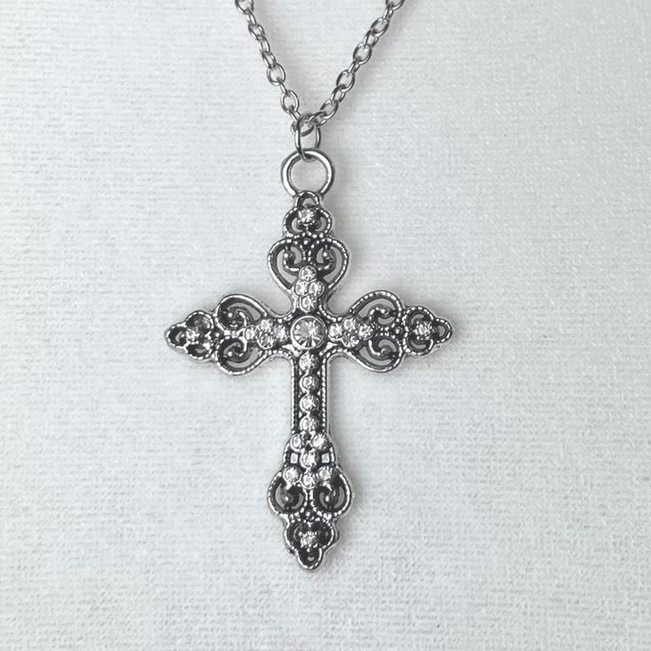 Silver Rhinestone Cross Necklace