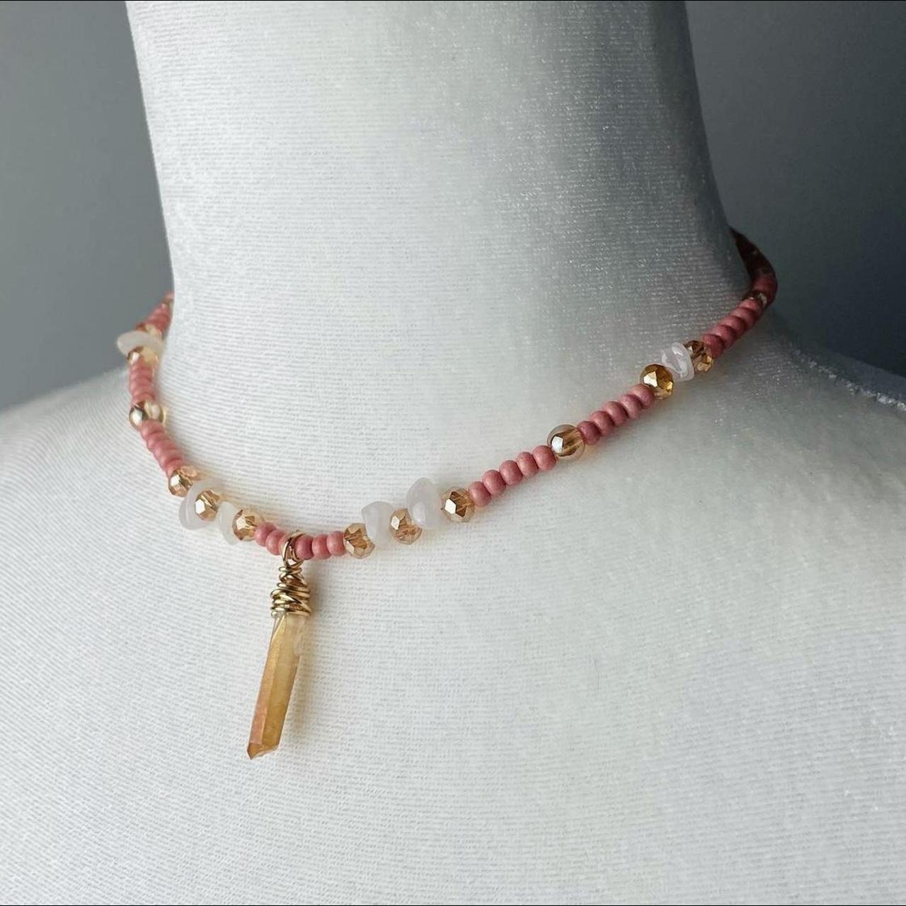 Orange and Pink Rose Quartz Beaded Necklace