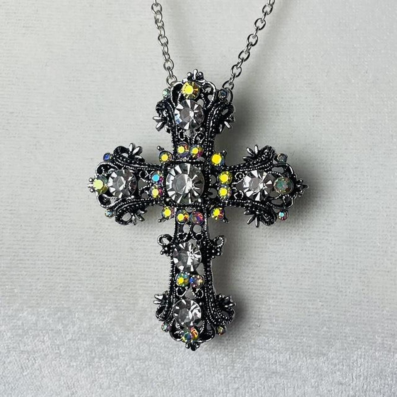 Silver Rhinestone Cross Necklace