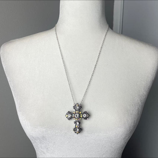 Silver Rhinestone Cross Necklace