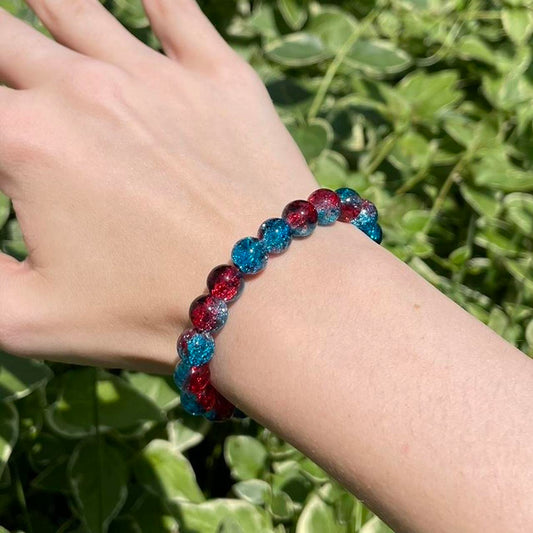 Blue and Red Glass Beaded Bracelet