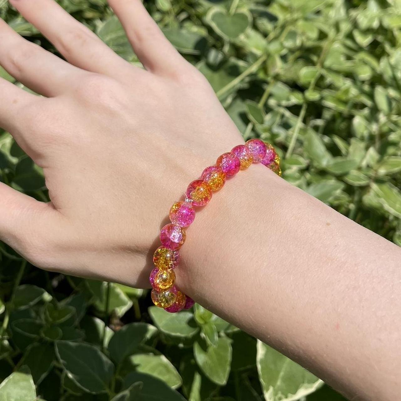 Pink and Orange Glass Beaded Bracelet