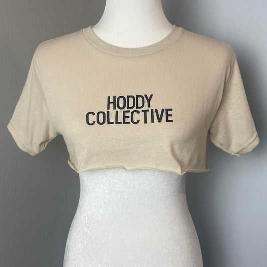 Hoddy Collective Beige Embroider Letter Crop Top