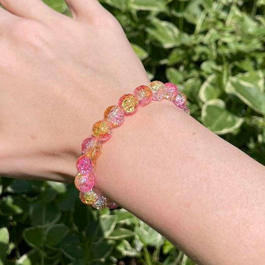 Pink and Yellow Glass Beaded Bracelet