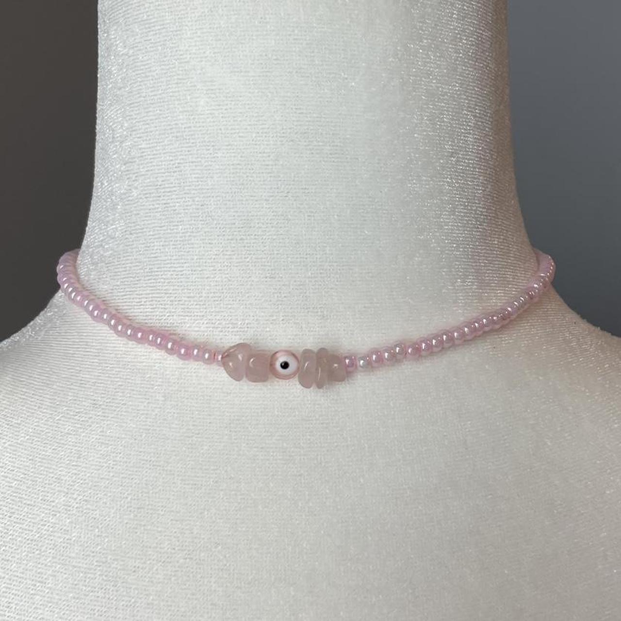 Rose Quartz Pink Evil Eye Beaded Necklace