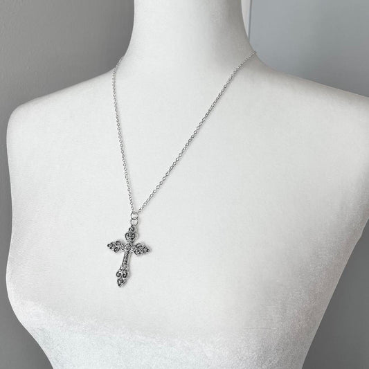 Silver Rhinestone Cross Necklace