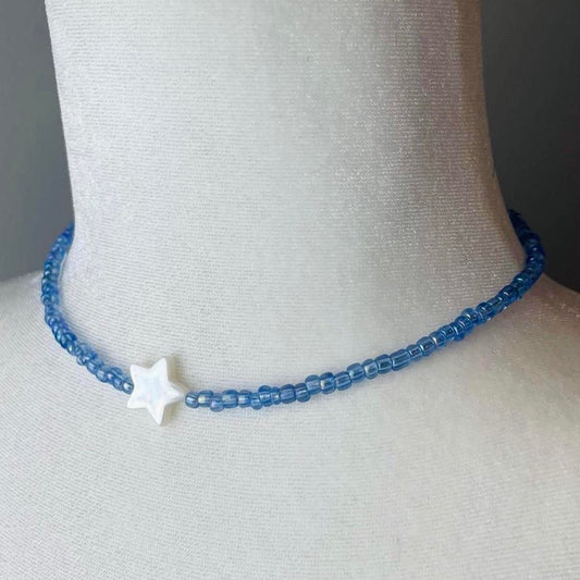 Blue and White Star Beaded Necklace